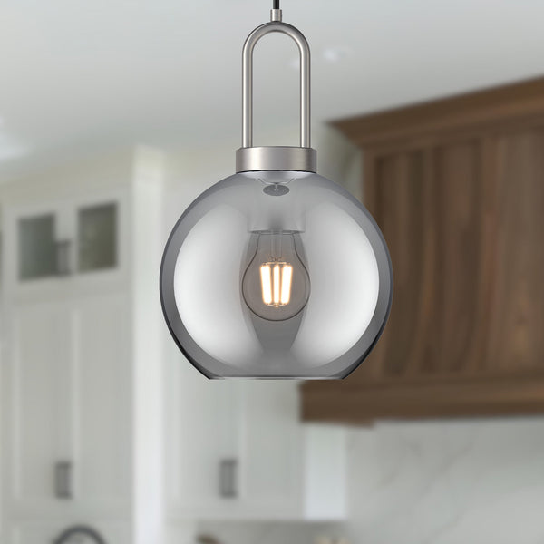 Emi 8" Orb Pendant, Brushed Nickel/Smoked Solid Glass