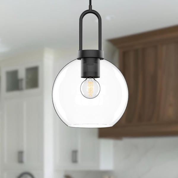Groves 8" Orb Pendant, Clear Glass/Matte Black