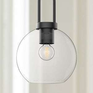 Emi 8" Orb Pendant, Clear Glass/Matte Black