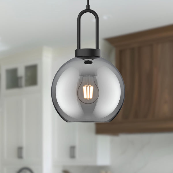 Groves 8" Orb Pendant, Matte Black/Smoked Solid Glass