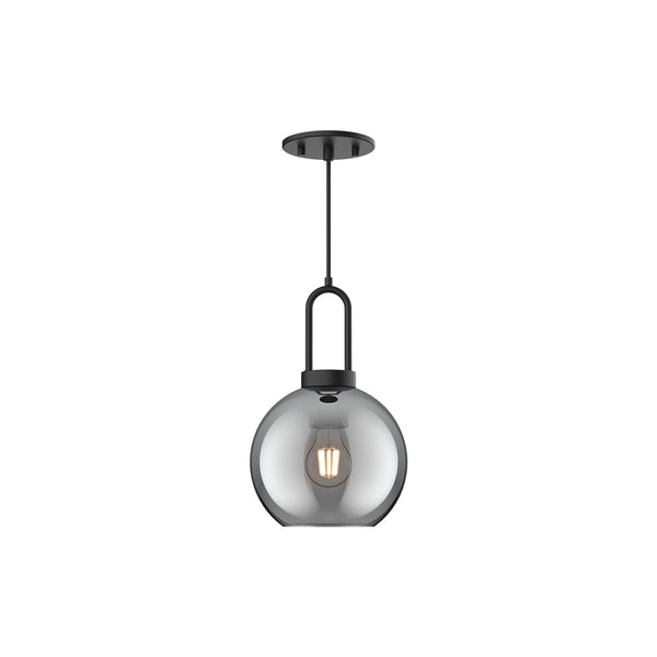 Groves 8" Orb Pendant, Matte Black/Smoked Solid Glass