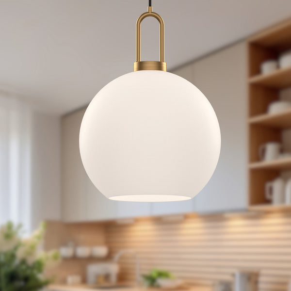 Emi 10" Pendant Light, Aged Gold/Opal Matte Glass