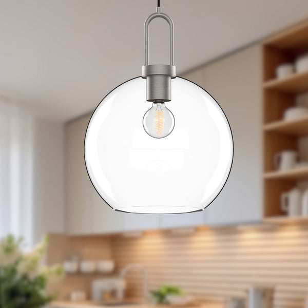 Emi 10" Pendant Light, Brushed Nickel/Clear Glass