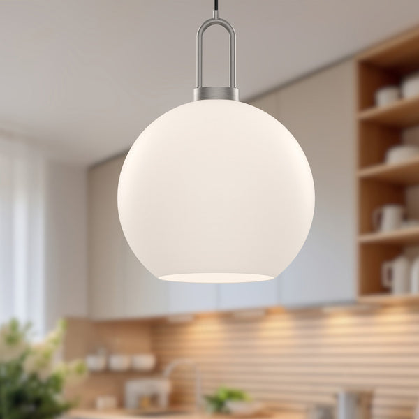 Emi 10" Pendant Light, Brushed Nickel/Opal Matte Glass