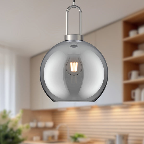 Emi 10" Pendant Light, Brushed Nickel/Smoked Solid Glass