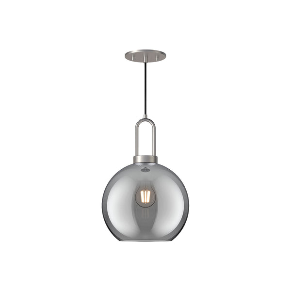 Emi 10" Pendant Light, Brushed Nickel/Smoked Solid Glass