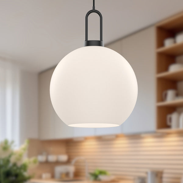 Emi 10" Pendant Light, Matte Black/Opal Matte Glass