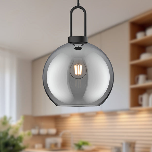 Emi 10" Pendant Light, Matte Black/Smoked Solid Glass