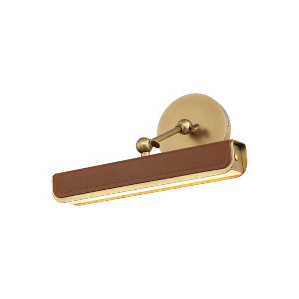 Eatonville 12" Picture Light, Vintage Brass/Cognac Leather