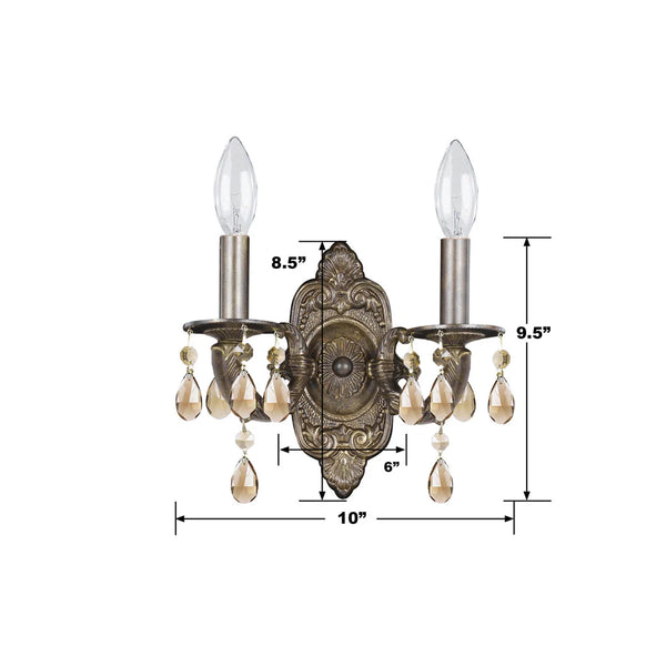 Maison Parisienne 10'' Two Light Crystal Wall Sconce, Bronze Golden Teak Hand Cut Crystal