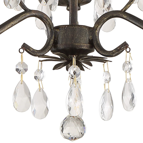 Maison Parisienne 13'' Three Light Hand Cut Crystal Mini Chandelier, Bronze