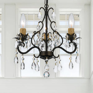 Maison Parisienne 13'' Three Light Hand Cut Crystal Mini Chandelier, Bronze