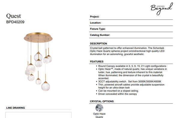 Quest 12'' LED Pendant, Aged Brass