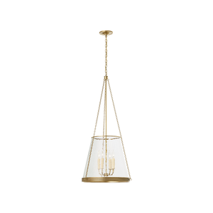 Reese 18" Four Light Pendant, Soft Brass / Clear Restoration Glass