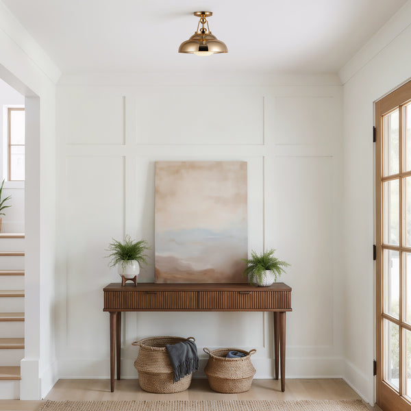 Paisano 12" Semi-Flush Ceiling Light, Polished Brass/Glossy Opal