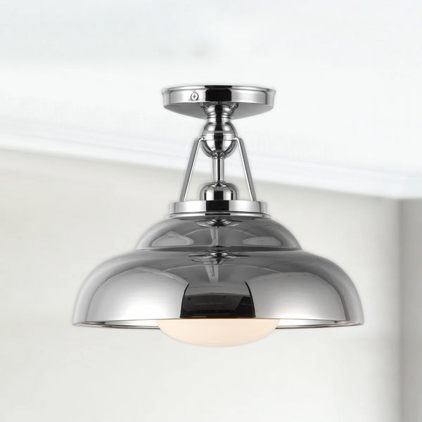 Paisano 12" Semi-Flush Ceiling Light, Polished Nickel/Glossy Opal