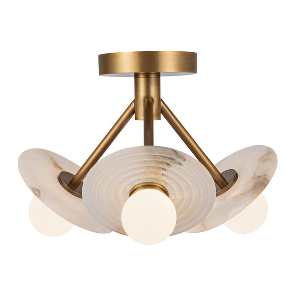 San Simone 13" Semi-Flush LED Ceiling Light, Vintage Brass/Alabaster