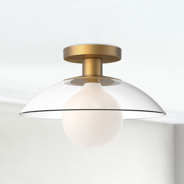 Lucia 12" Semi-Flush Ceiling Light, Aged Gold/Clear Glass