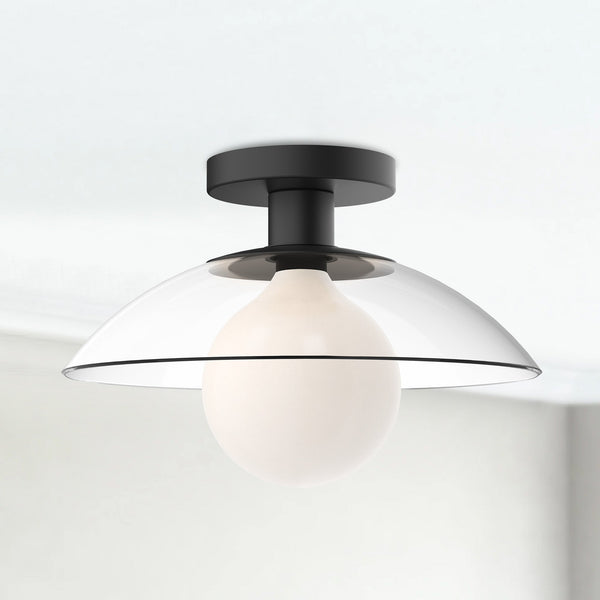 Lucia 12" Semi-Flush Ceiling Light, Clear Glass/Matte Black