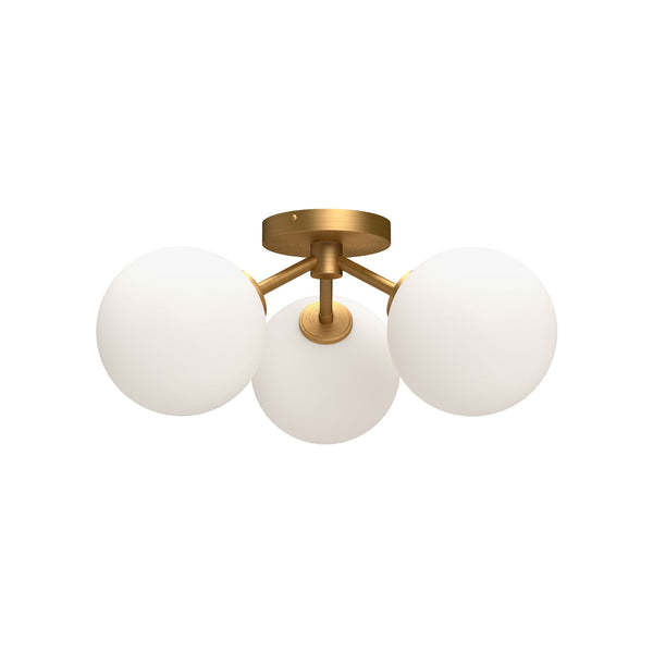 Venus 15" Three-Light Semi-Flush Ceiling Light, Aged Gold/Opal Matte Glass