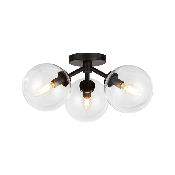 Venus 15" Three-Light Semi-Flush Ceiling Light, Matte Black/Clear Glass