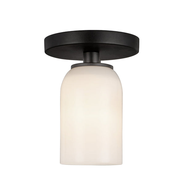Solenne 4" Semi-Flush Ceiling Light, Black/Glossy Opal Glass