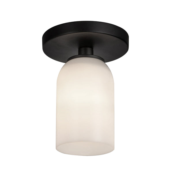Solenne 4" Semi-Flush Ceiling Light, Black/Glossy Opal Glass