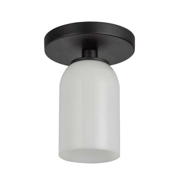 Solenne 4" Semi-Flush Ceiling Light, Black/Glossy Opal Glass