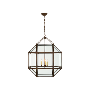 Morris 24" Three Lights Large Lantern, Antique Zinc / Clear Glass