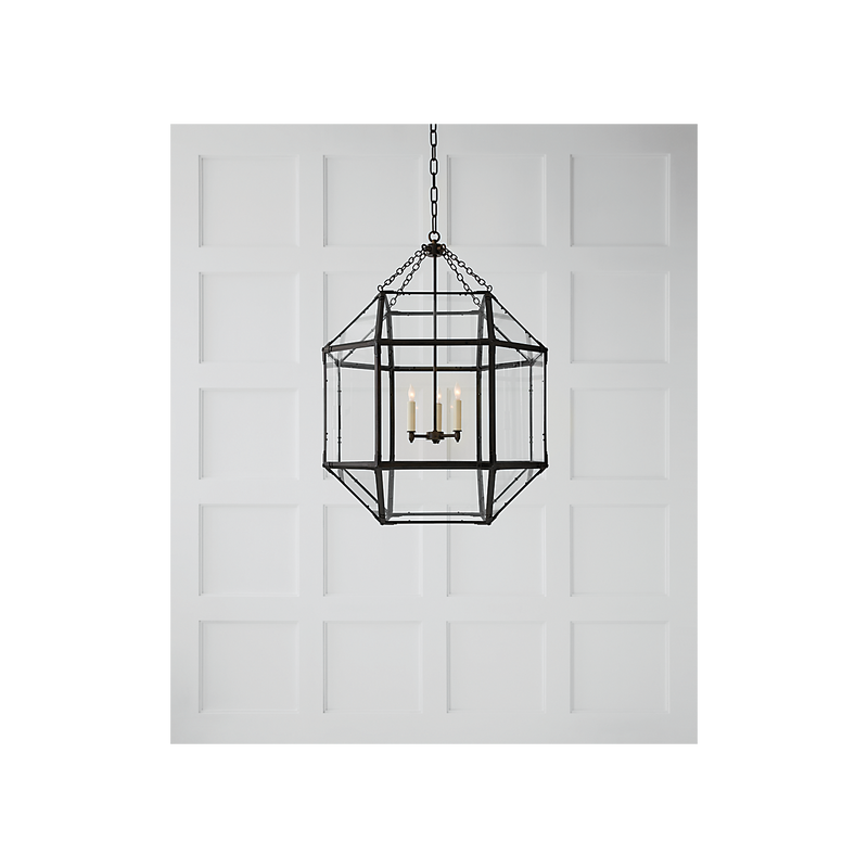 Morris 24" Three Lights Large Lantern, Antique Zinc / Clear Glass