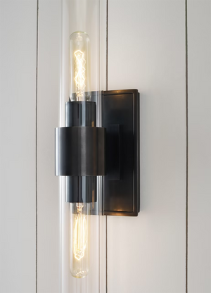 Presidio 4.75" Two Light Wall Sconce, Bronze and Clear Glass