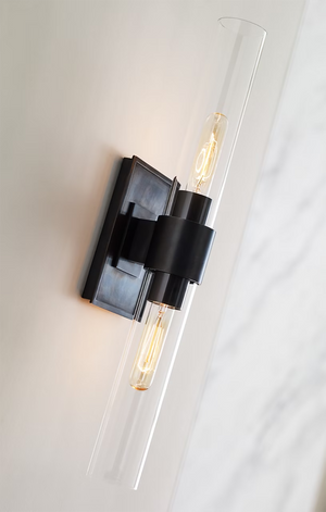 Presidio 4.75" Two Light Wall Sconce, Bronze and Clear Glass