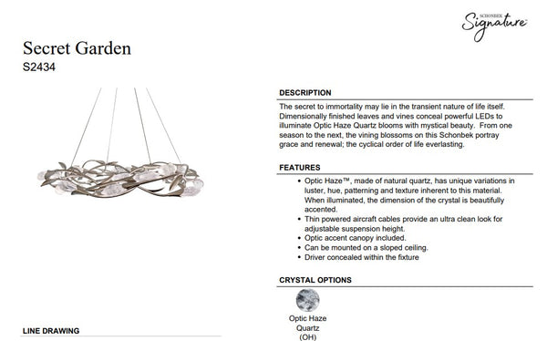 Secret Garden 34'' LED Pendant, Antique Silver with Heritage Optic Haze
