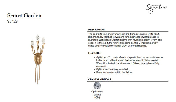 Secret Garden 4'' LED Wall Sconce, French Gold with Heritage Optic Haze