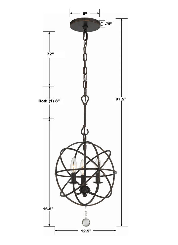 Soleil 12.5'' Three Light Mini Chandelier, English Bronze