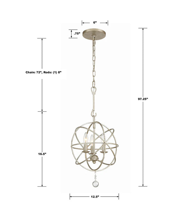 Soleil 12.5'' Three Light Mini Chandelier, Antique Silver