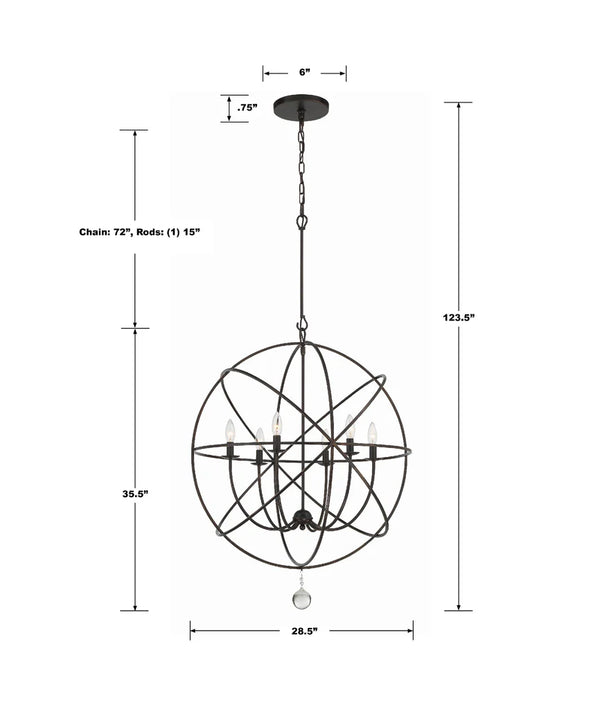 Soleil 28.5'' Six Light Chandelier, English Bronze
