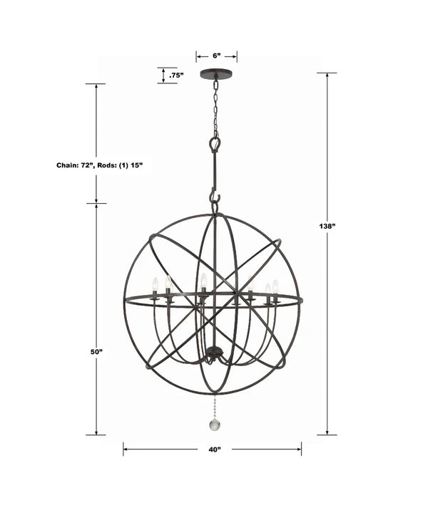 Soleil 40'' Nine Light Chandelier, English Bronze
