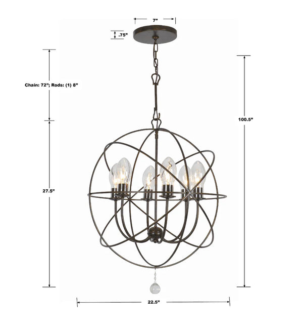Soleil Outdoor 27.5'' Six Light Outdoor Chandelier, English Bronze