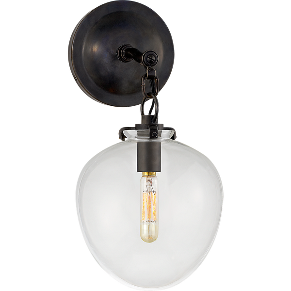 Katie 6" One Light Small Acorn Sconce, Bronze / Clear Glass