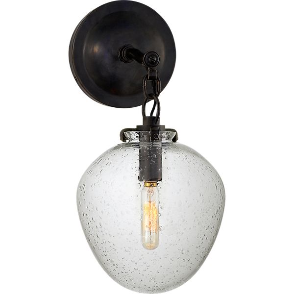 Katie 6" One Light Small Acorn Sconce, Bronze / Seeded Glass