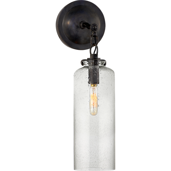 Katie 5" One Light Small Cylinder Sconce, Bronze / Seeded Glass