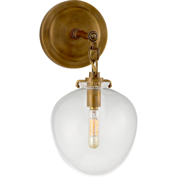 Katie 6" One Light Small Acorn Sconce, Hand-Rubbed Antique Brass / Clear Glass