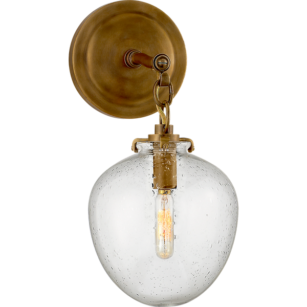 Katie 6" One Light Small Acorn Sconce, Hand-Rubbed Antique Brass / Seeded Glass