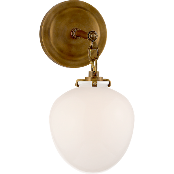 Katie 6" One Light Small Acorn Sconce, Hand-Rubbed Antique Brass / White Glass
