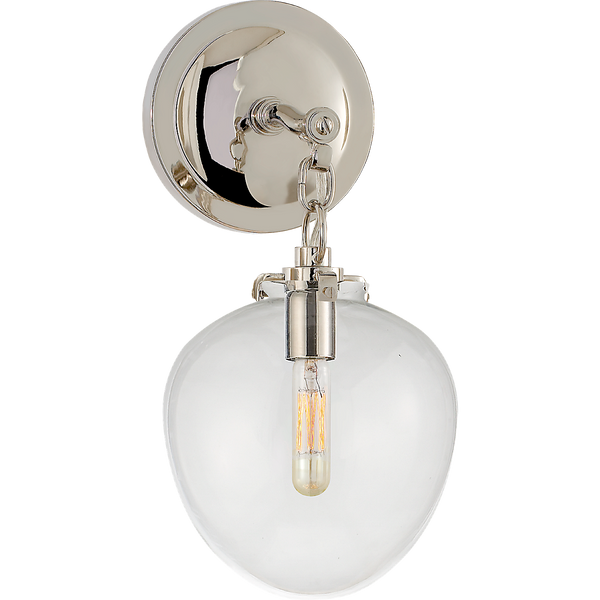 Katie 6" One Light Small Acorn Sconce, Polished Nickel / Clear Glass