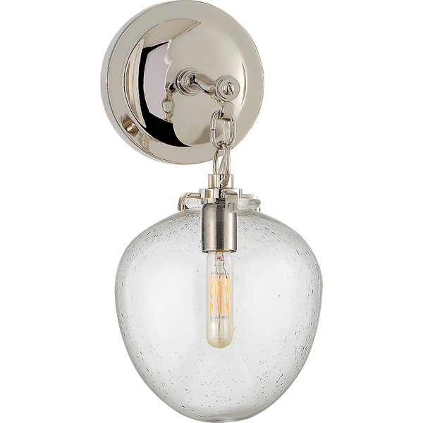 Katie 6" One Light Small Acorn Sconce, Polished Nickel / Seeded Glass