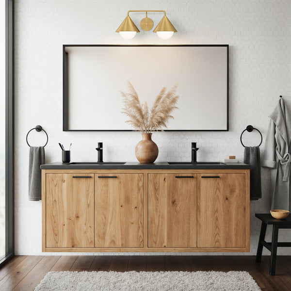 Aly 21" Two-Light Vanity Sconce, Brushed Gold/Opal Glass