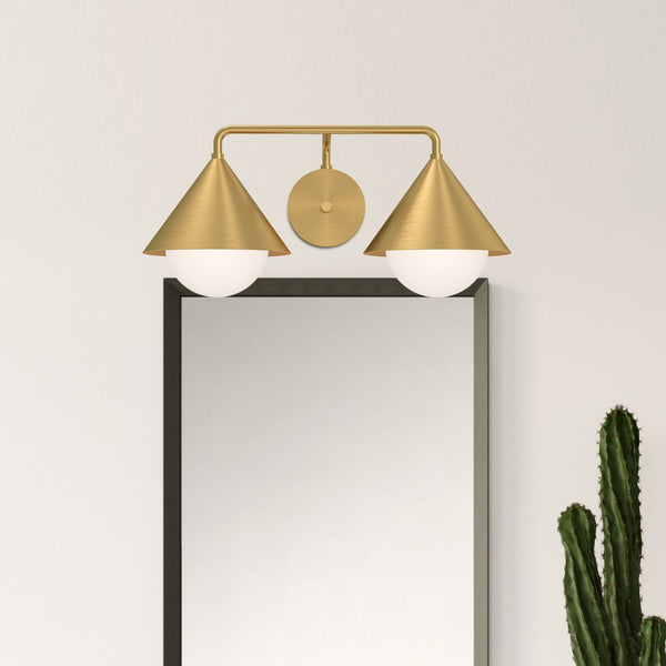 Aly 21" Two-Light Vanity Sconce, Brushed Gold/Opal Glass