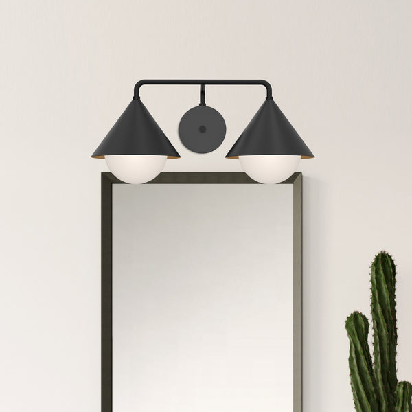 Aly 21" Two-Light Vanity Sconce, Matte Black/Opal Glass